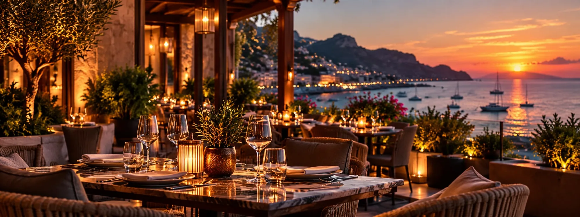 A candlelit restaurant table