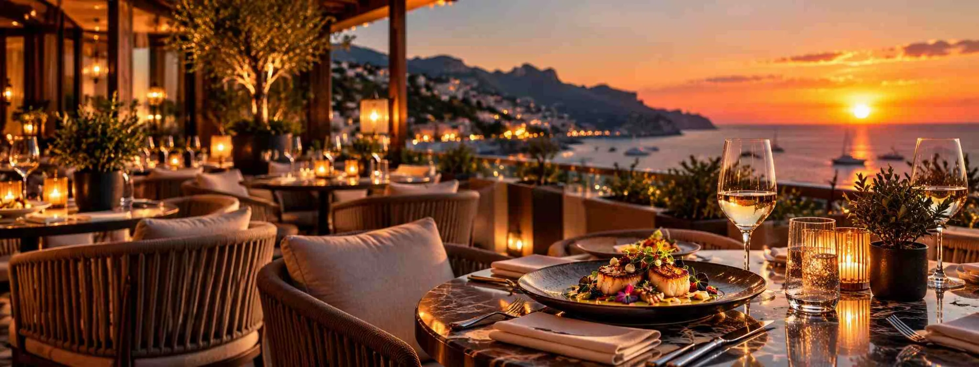 A candlelit fine dining table
